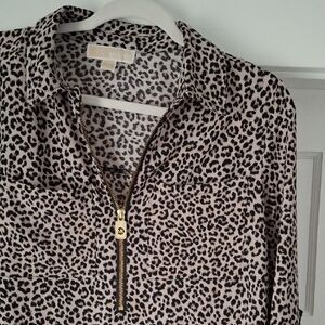 MICHAEL Michael Kors Taupe and Black Leopard Zip-Front Shirt